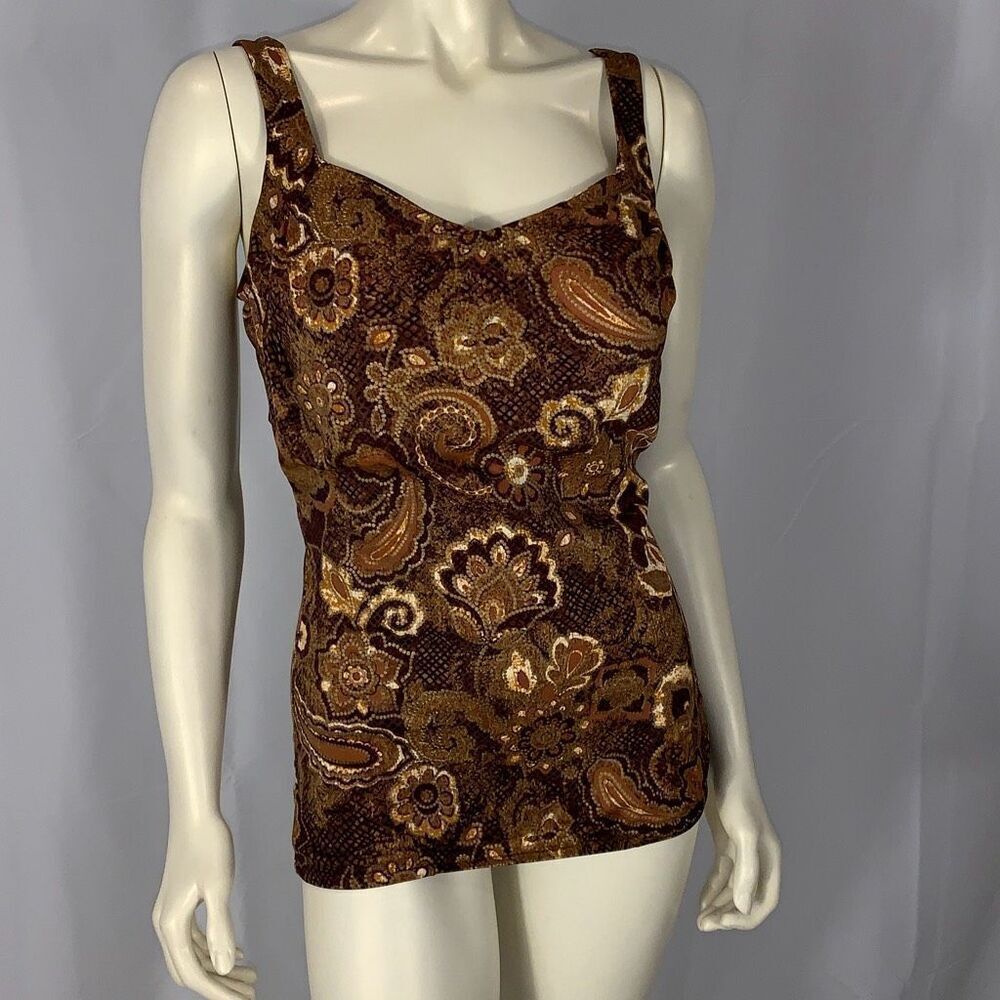 Vintage Maxine Women's Paisley Sleeveless Print‎ Swimsuit Brown Gold Size 14